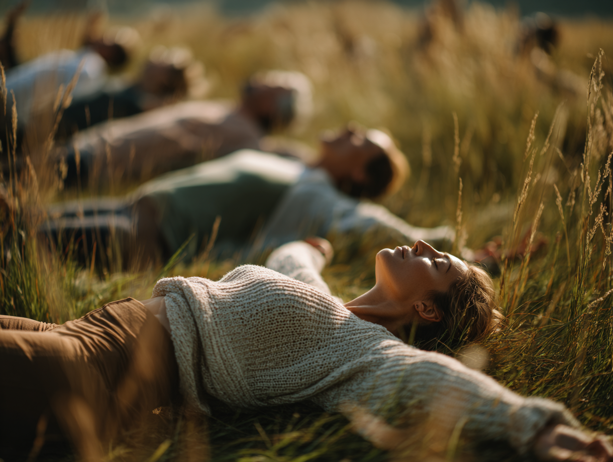 Nyugodt jóga gyakorlás természetben